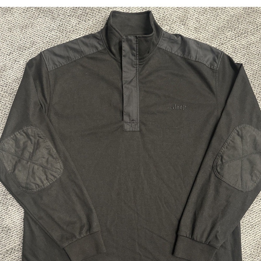 Jeep Mens XXL Black Quarter Zip Pullover Long Sleeve Textured Knit Elbow Patches